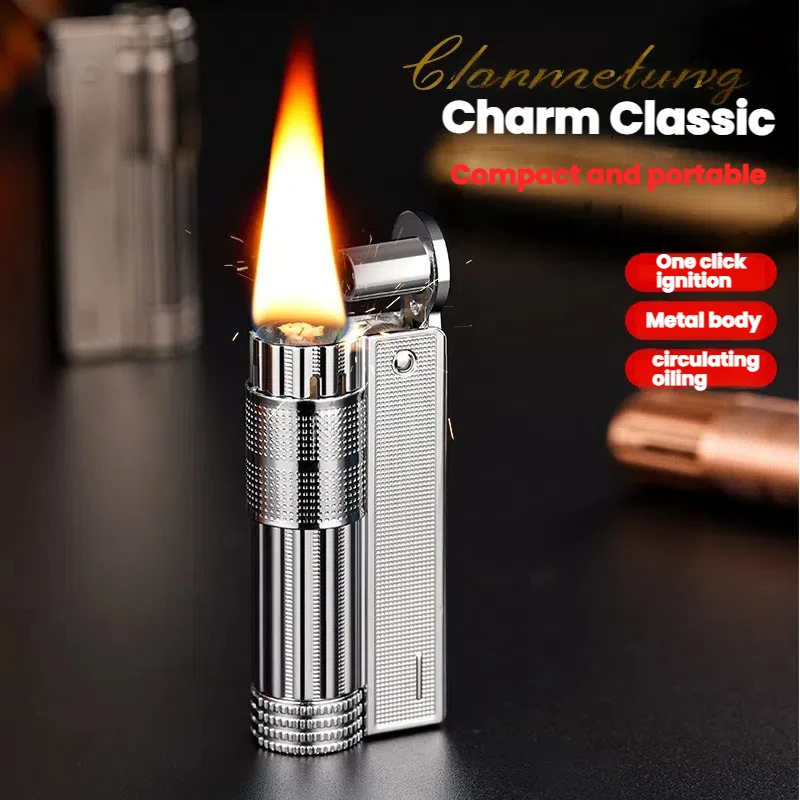 

Grinding Wheel Retro Torch Lighter, Windproof Classic Soft Flame refillable Fuel Suitable for Outdoor Home use