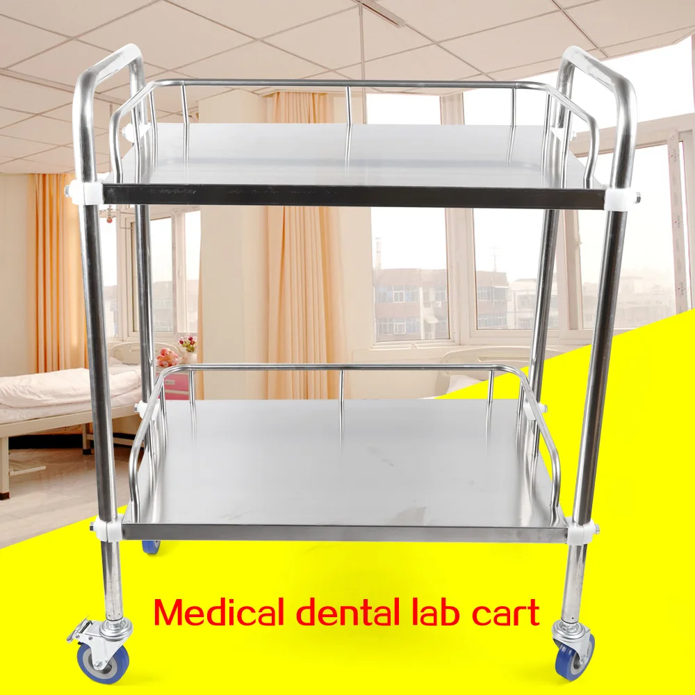 Carrinho médico de 2 camadas, aço inoxidável, cuidados de saúde, carro móvel, clínica, equipamento de laboratório, spa, salão de beleza, ferramenta, carro