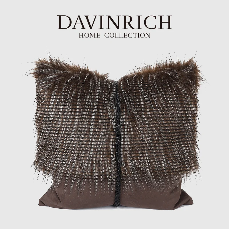 DAVINRICH FF Style Inspired Fabulous Faux Fur Decorative Cushion Cover Luxury Square Scatter Pillow Case Modern Upholstery Decor