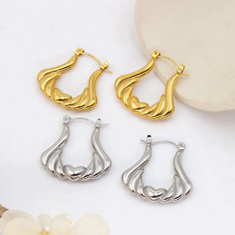 USENSET Romantic Gold Silver Color Heart Wings Hoop Earrings Premium Women's Stainless Steel Ear Accessories