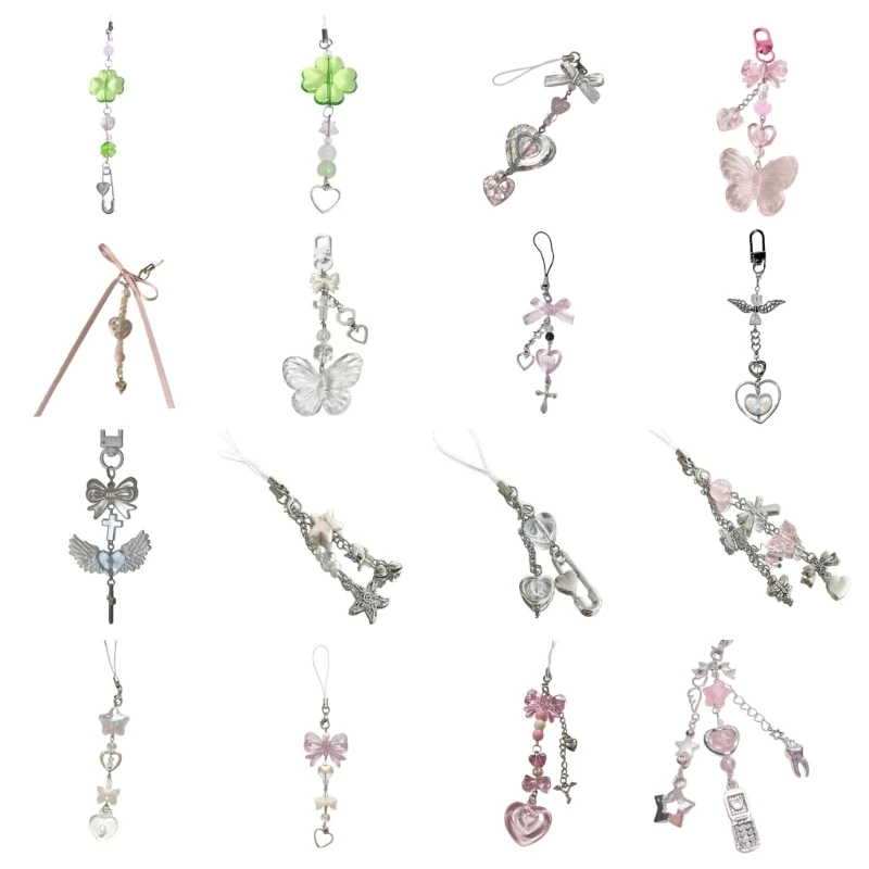 

Colorful Beaded Keychain Acrylic Alloy Phone Charm Fashionable Keyring Pendant Accessory Stylish Key Chain Ornament Y08E