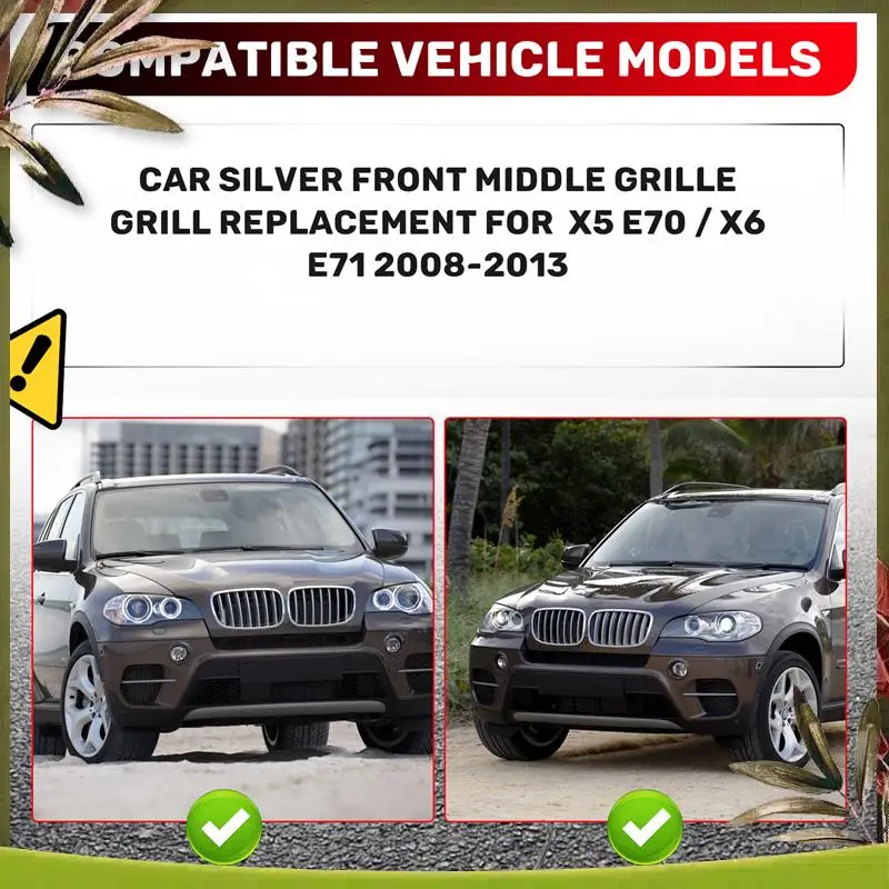 

Portable Car Silver Front Middle Grille Grill Replacement For BMW X5 E70 / X6 E71 2008-2013