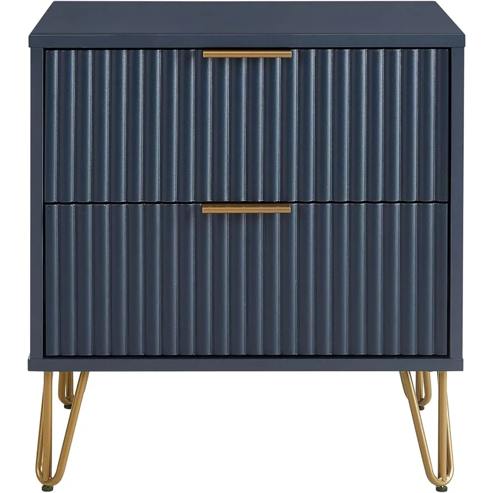 

Dumbo Modern Nightstand 2.0 with 2 Drawer and Metal Feet | Splayed Gold Legs | Vertical Ribbed Design | No Tool Assembly Storag