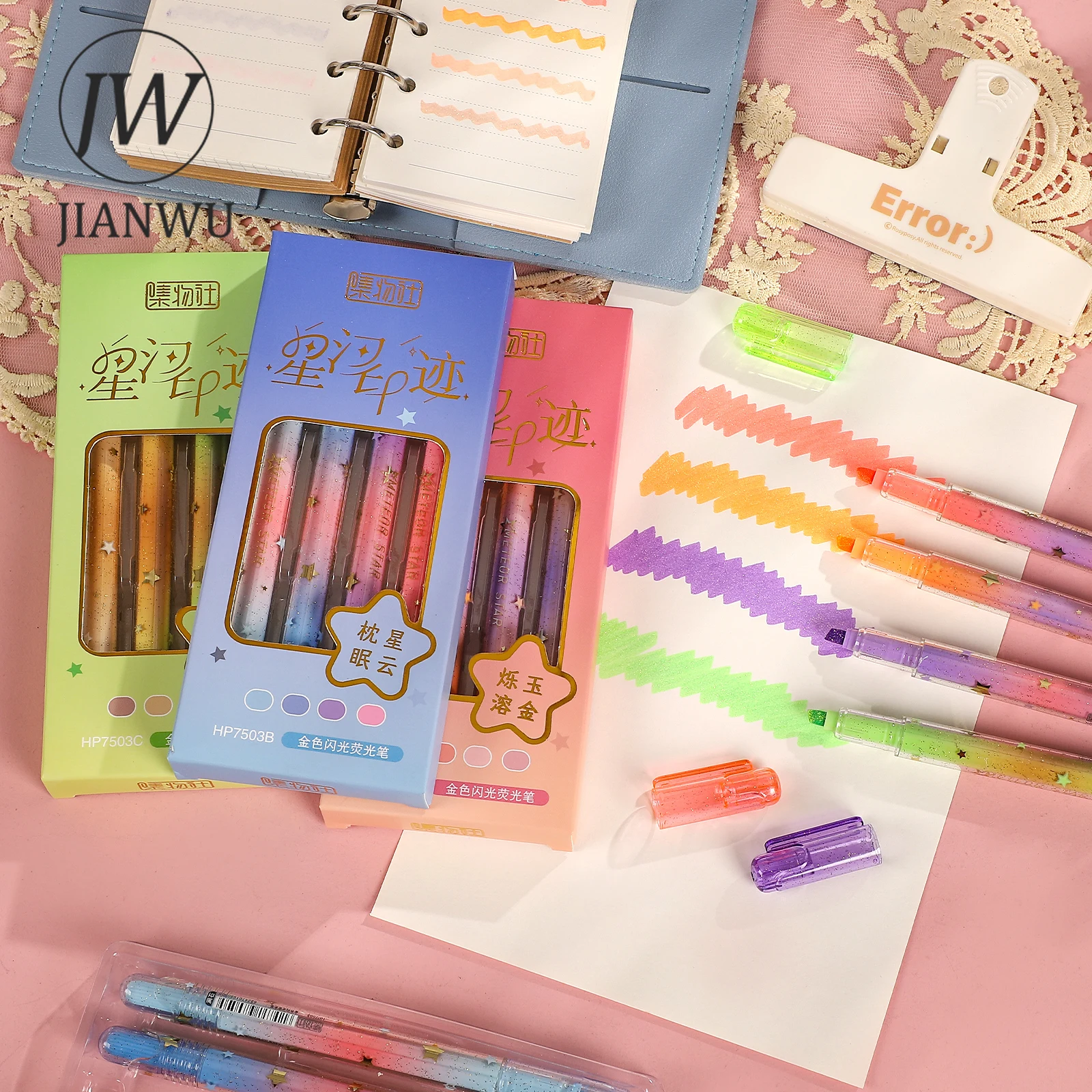 

JIANWU 4 Pcs/set Colorful Gold Glitter Marker Pen Write Smoothly Highlighter Creative DIY Journal Student Supplies Stationery