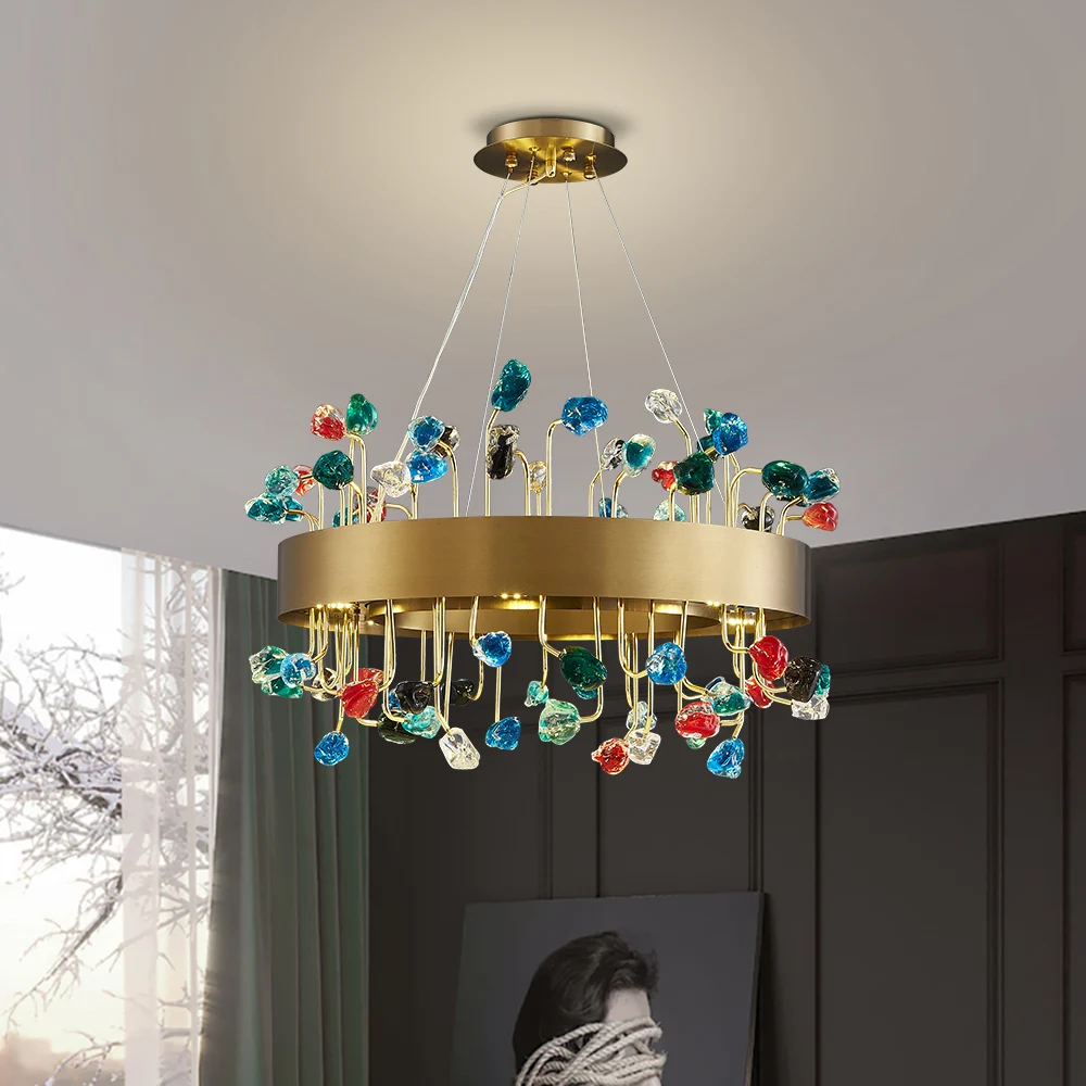 

Colour Crystal Led Chandeliers For Living Room Indoor Lighting Round Chandelier Bedroom Rectangle Kitchen Island Hanging Lamp