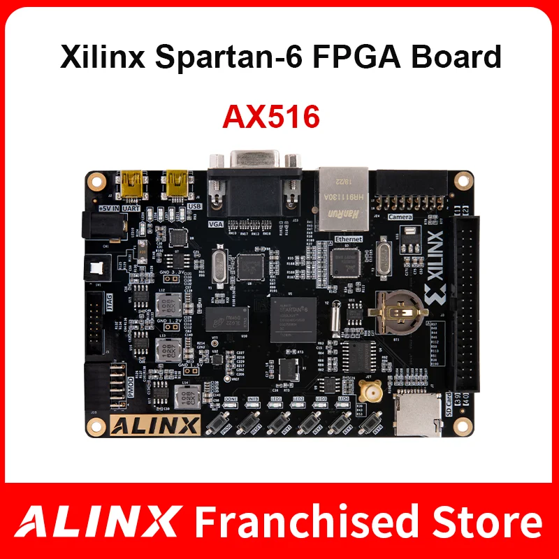 placa de desenvolvimento alinx spartan6 fpga xilinx ax516 xc6slx16 lx16 gigabit ethernet ddr3 01