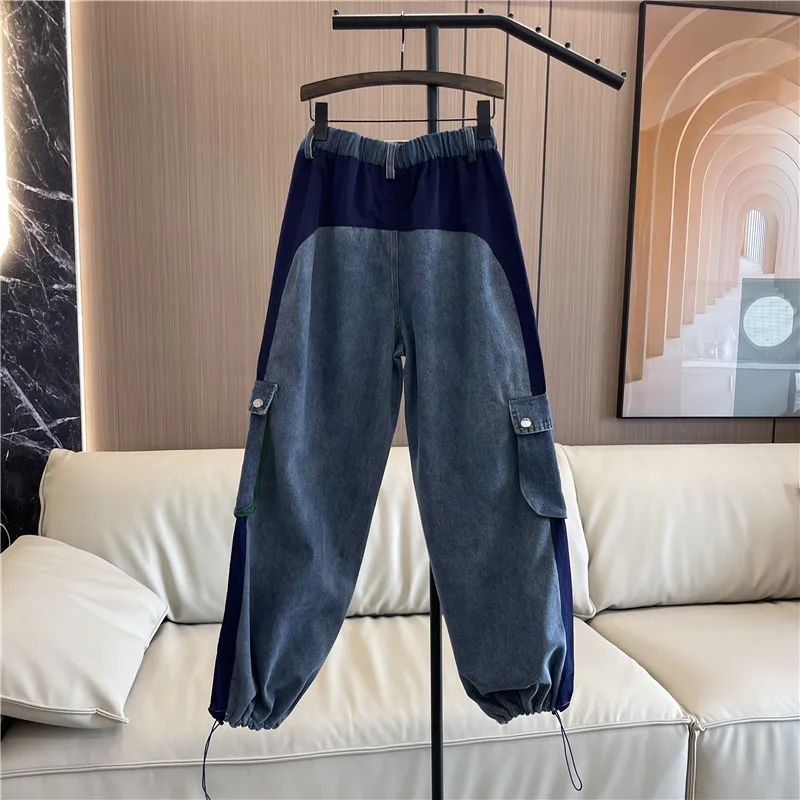 Baggy Cargo Elastische Taillezakken Jeans Voor Dames 2023 Herfst En Winter Nieuwe Persoonlijkheid Vrijetijdsgebonden Denim Rechte Broek