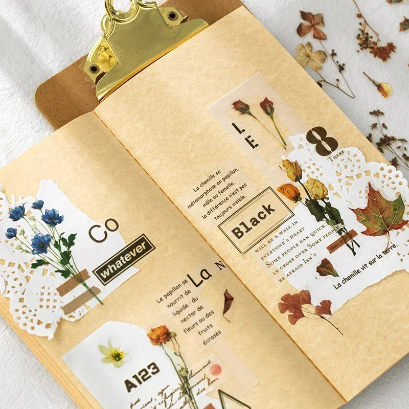 6Sheet Flower Leaf Specimen Series DIY Journal PET Stickers Fresh Plant Die-Cut Nature Decoration Stickers