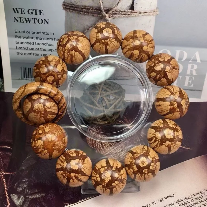 

Dragon's Beard Vine Inlaid , Buddhist Bead Bracelet, Plum Blossom Wood Decorative Beads, Full-Pattern