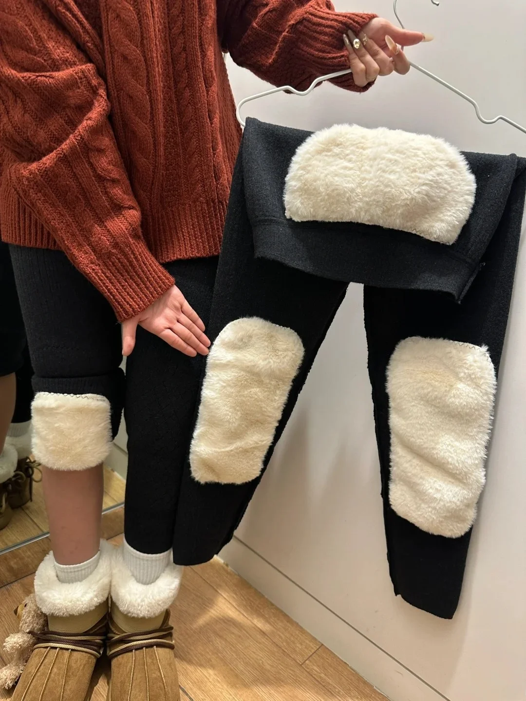 

Thickened Fleece Lined Winter Warm Wool Cotton Pants Women's High Waist Thermal Trousers Cold Proof Home Clothes for All Ages