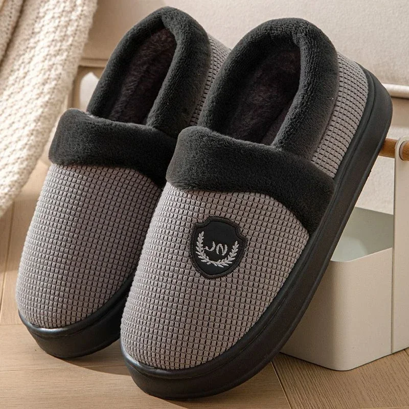 Winter Large Size Men Cotton Slippers Thickened Indoor Outdoor Non Slip Thick Sole Warm House Slippers Men Women