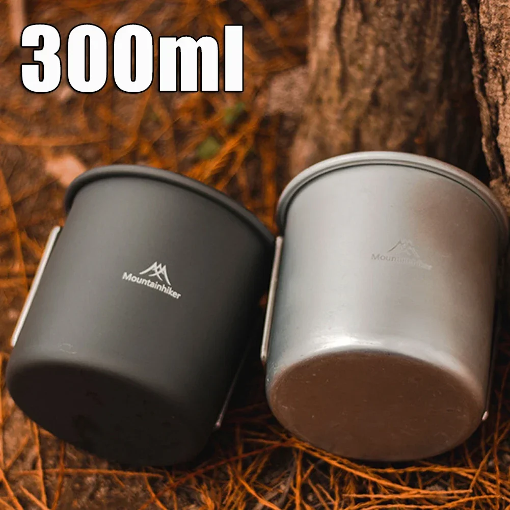 

300ml Camping Water Cup Titanium Cups Aluminum Foldable Handle Portable Ultra-light Outdoor Hiking Climming Water Mugs Tableware