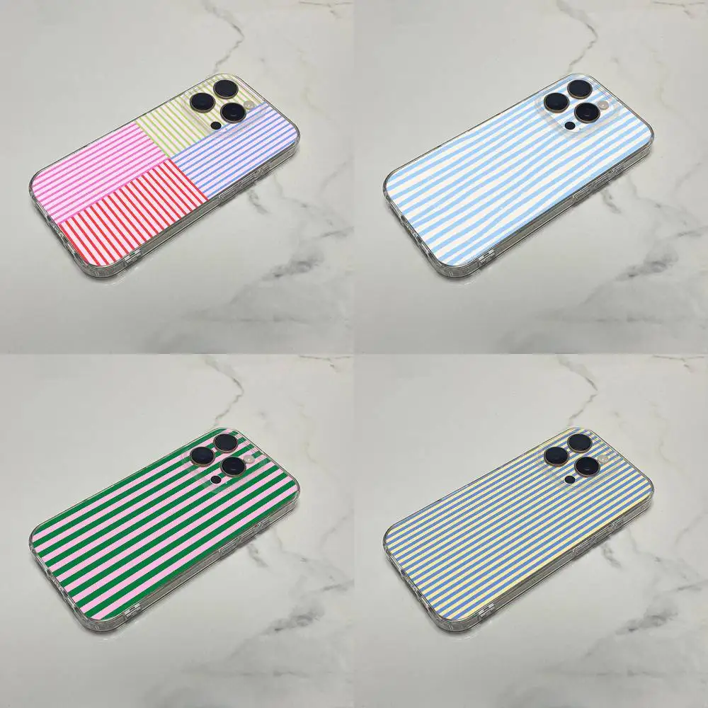 

Colorful Lines Stripe Towel Pattern Phone Case For iPhone 17,16,15,14,13,12,11 Plus,Pro,Max,Plus,E,SE4,Mini Transparent Box
