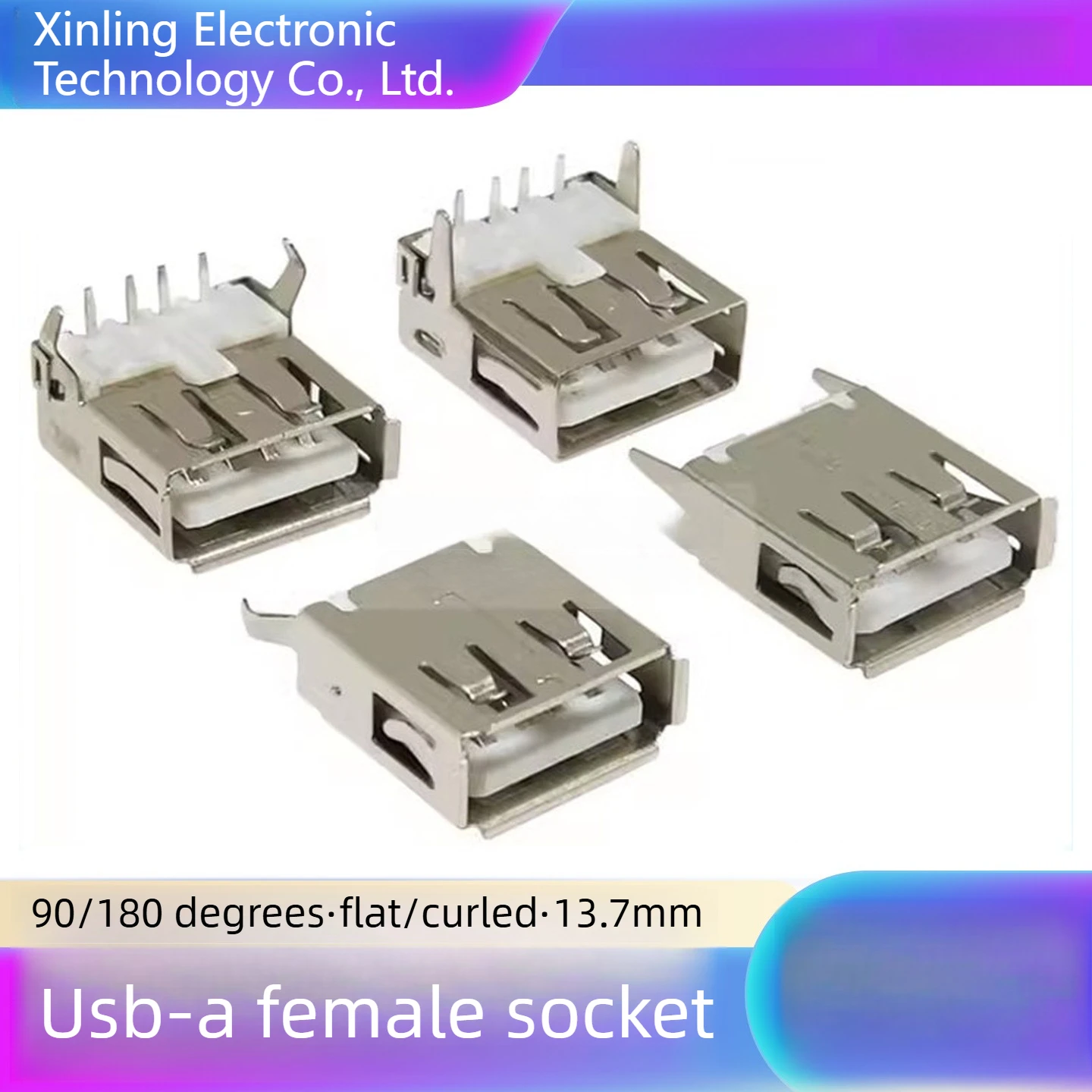 100PCS USB  4Pin A Type Female Socket Connector  90 degree Data Transmission Charging