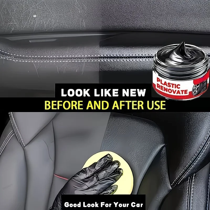 Car Interior Aging Restoration Polish Paste 80g With Sponge Plastic Scratch Remover For Dashboard Seat Surface Maintenance