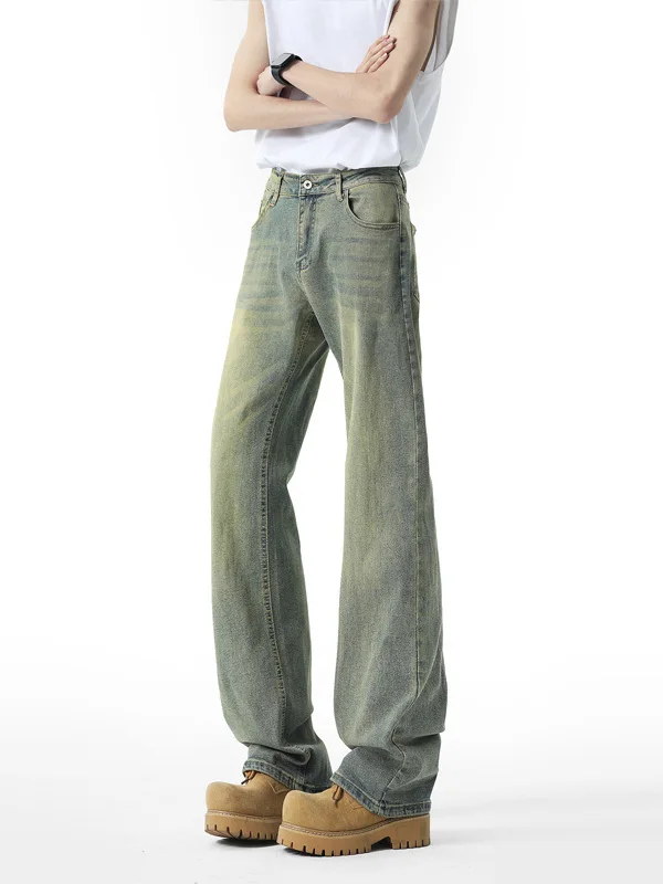 

Мужские джинсы-клеш в стиле ретро, синие, американского кроя, прямые, винтажные, повседневные, свободные, длинные брюки