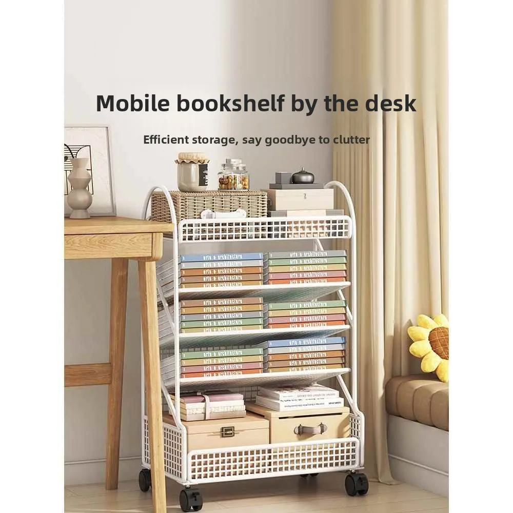 Mobile Children's Bookshelf Multi-layer Storage Rack with Wheels Easy-to-use Small Cabinet for Home And Study Organization