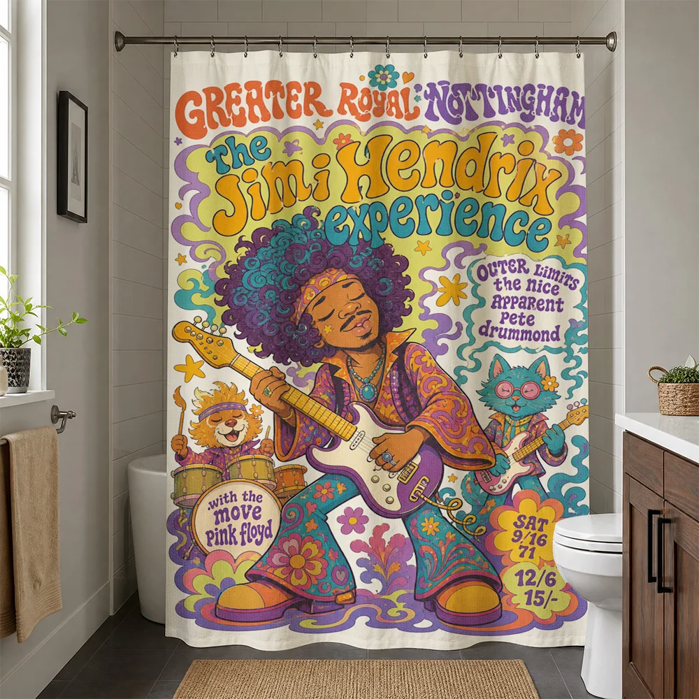 Jimi Hendrix Experience Music Poster Shower Curtain Tapestry Waterproof Bathroom Decor Retro Pop Art Bohemian Gift for Men Women