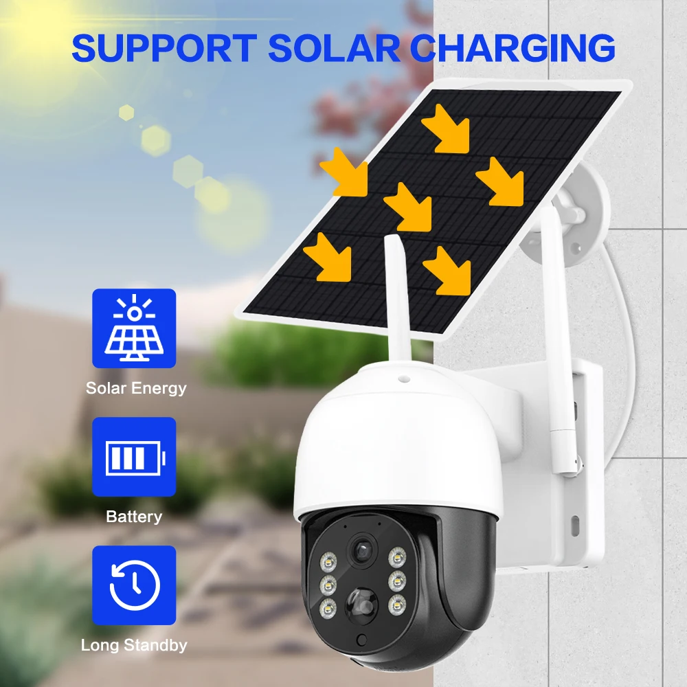 4MP HD Low-Power Smart PTZ WIFI Surveillance IP Camera Color Night Vision Human Detect Waterproof Outdoor Solar Camera ICSee