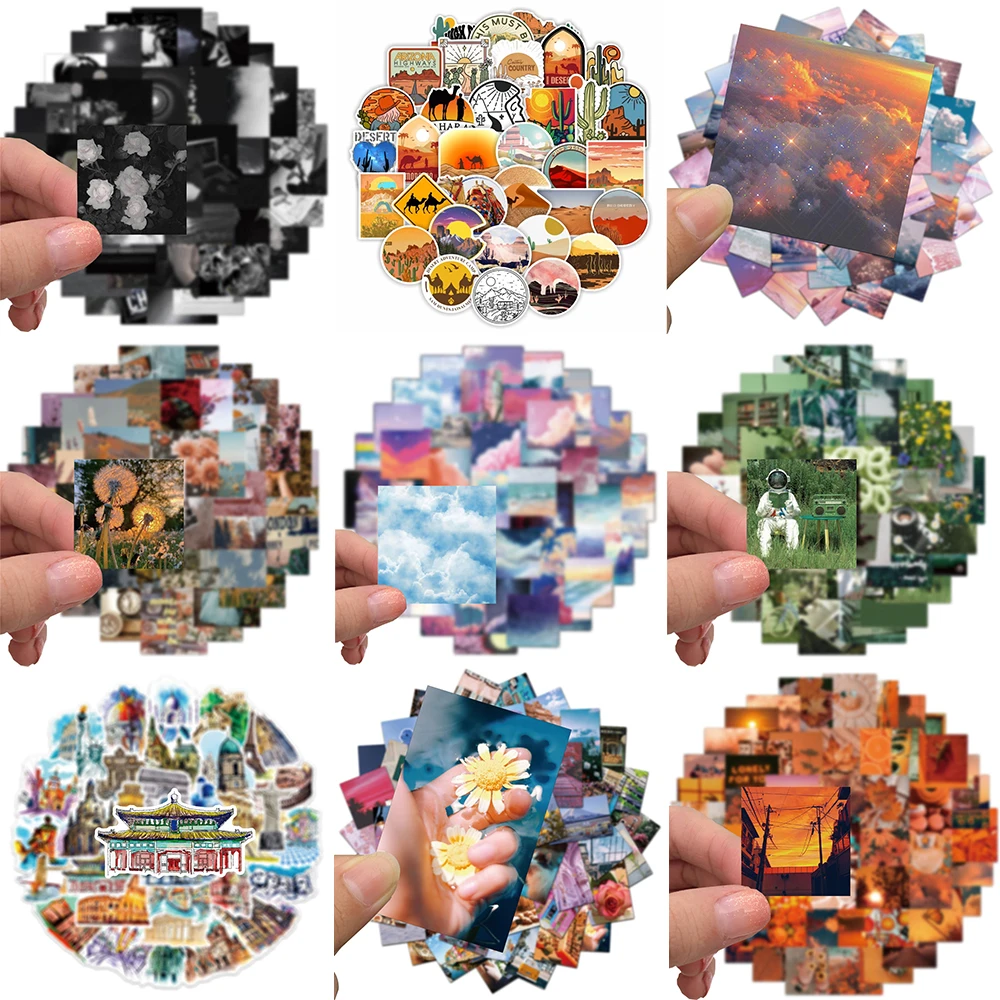 10/30/50PCS Ins Healing Landscape Stickers Series Starry Sky Cloud Graffiti Skateboard Phone Helmet Luggage Decoration Wholesale