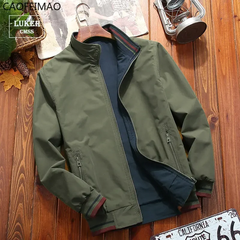 

Men's Windbreaker Double-sided Wear Jackets Men Baseball Pilot Bomber Stand Collar Jacket Hip Hop Streetwear Coat Solid Color