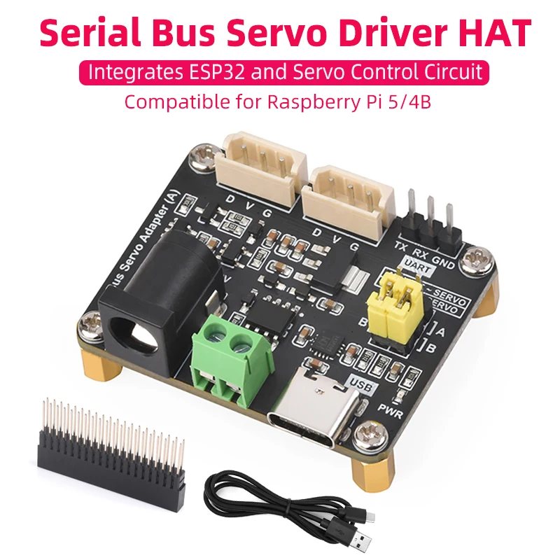 Serial Bus Servo Driver HAT Integrates ESP32 Servo Control Circuit for ST / RSBL Series Serial Bus Servos for Raspberry Pi 5 4B