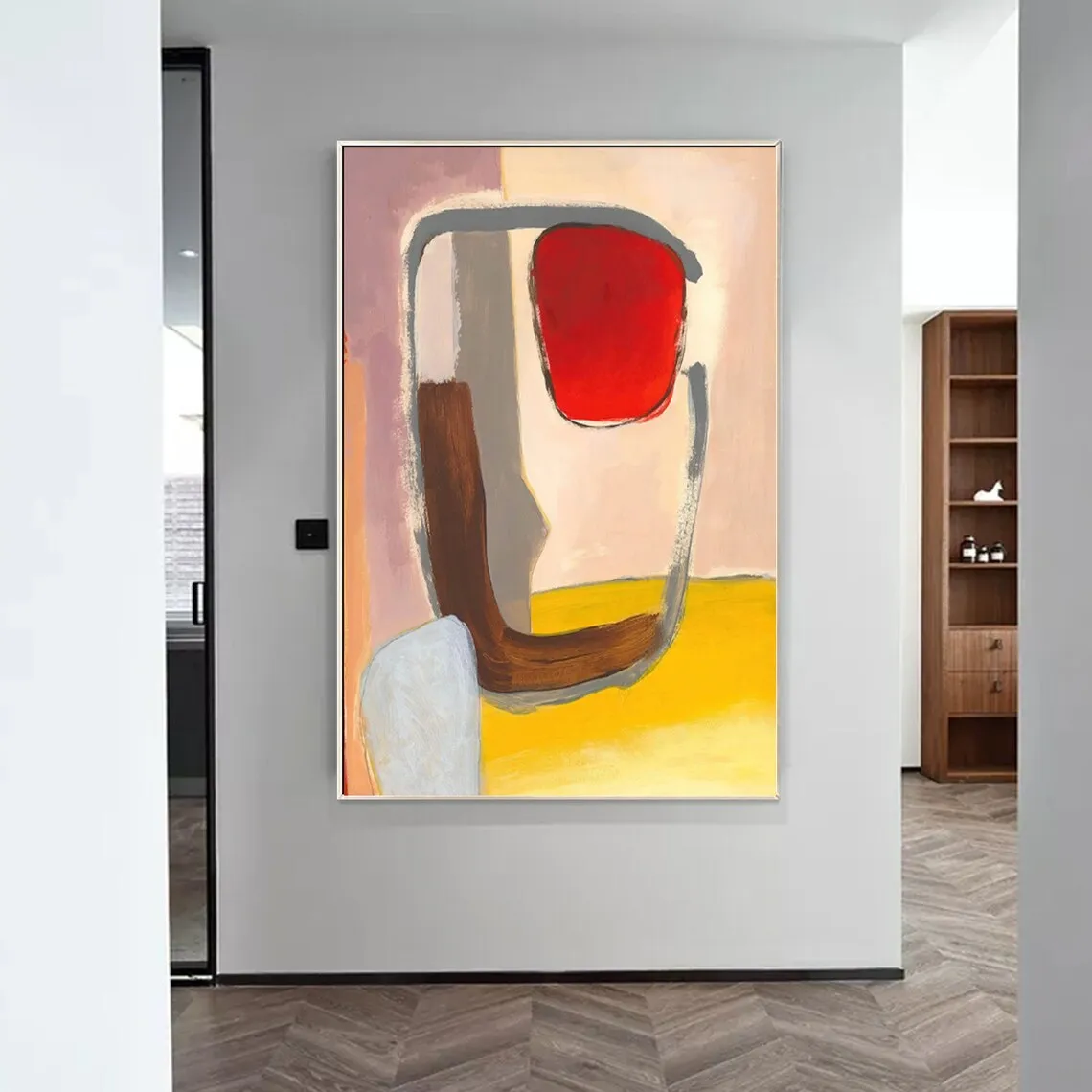 Modern Abstract Painting Colorful Painting PinkYellow Bohemian Brown Geometry Canvas Handmade Painting Living Room Wall Decor