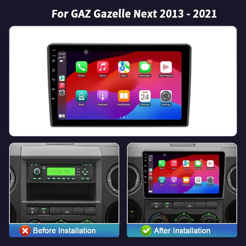 Car Radio Multimedia Navigation Head Unit Screen WIFI Wireless Carplay Stereo Android 14 For GAZ Gazelle Next 2013-2021