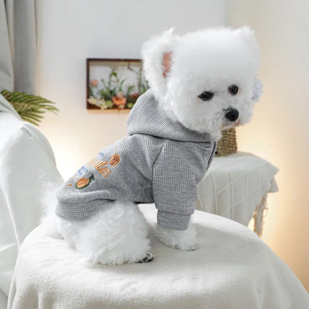 Pet Costume Sunny California Style Dog Hoodie Grey Polyester Dog Sweatshirt Comfortable Handsome Dog Jacket Spring