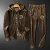 Autumn Men's Sportswear Solid Color Solid Color Zipper Hooded Pocket Jacket Drawstring Trousers Sports Clothing Set 1