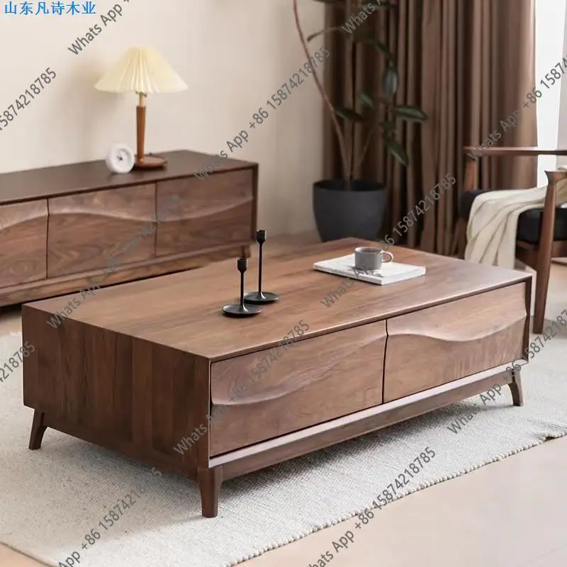 

North American black walnut all solid wood living room coffee table household modern simple light luxury TV side cabinet