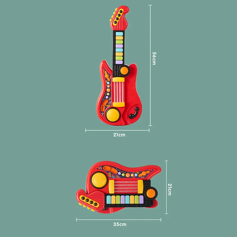 Kids Guitar Toy 2 In 1 Folding Musical Instrument Electronic Piano Brain-Training Educational Toys Birthday Gift for Girl Boy