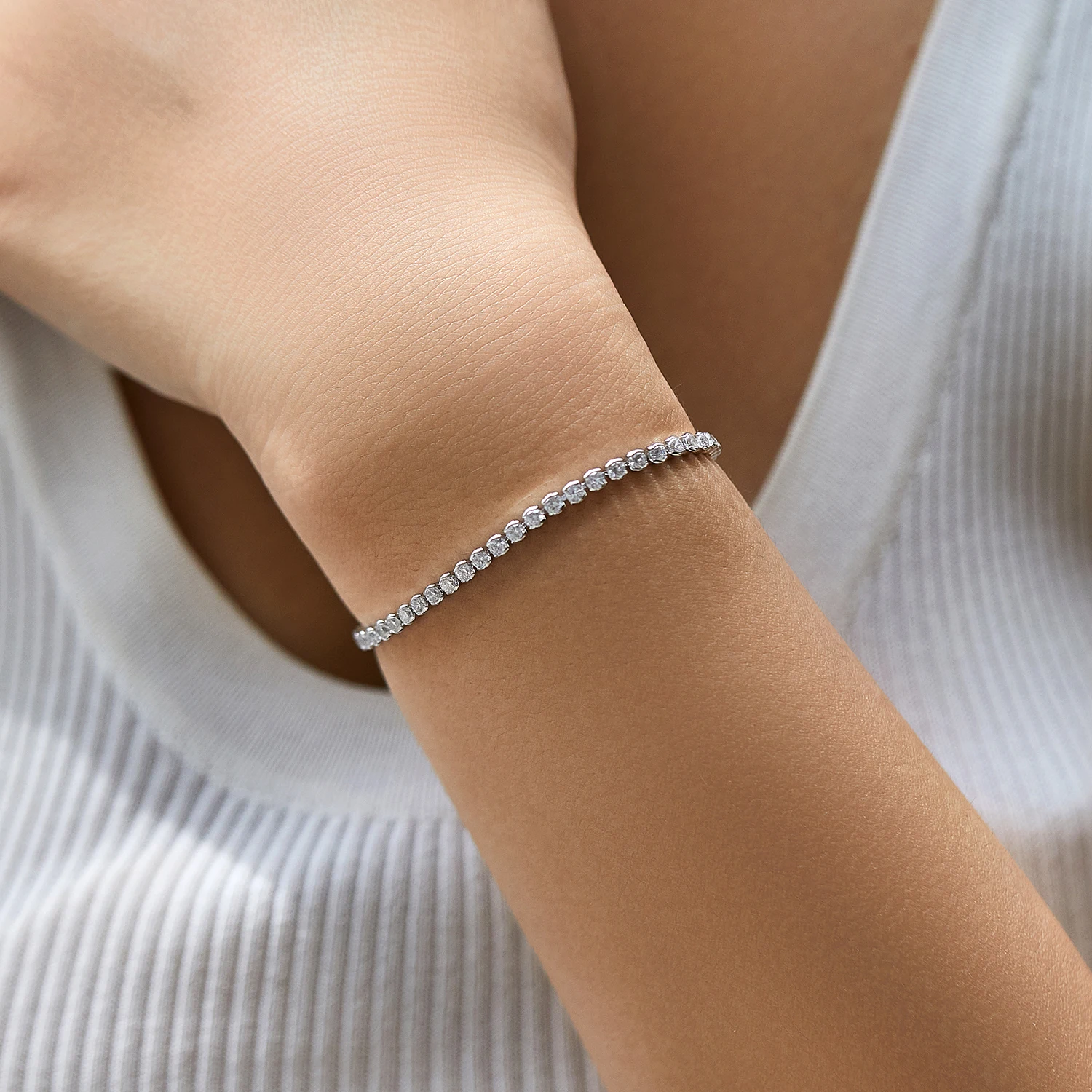MODIAN 925 Sterling Silver Sparkling CZ Tennis Bracelet Round Zirconia Platinum Plated Bracelet For Women Fine Jewelry Gift
