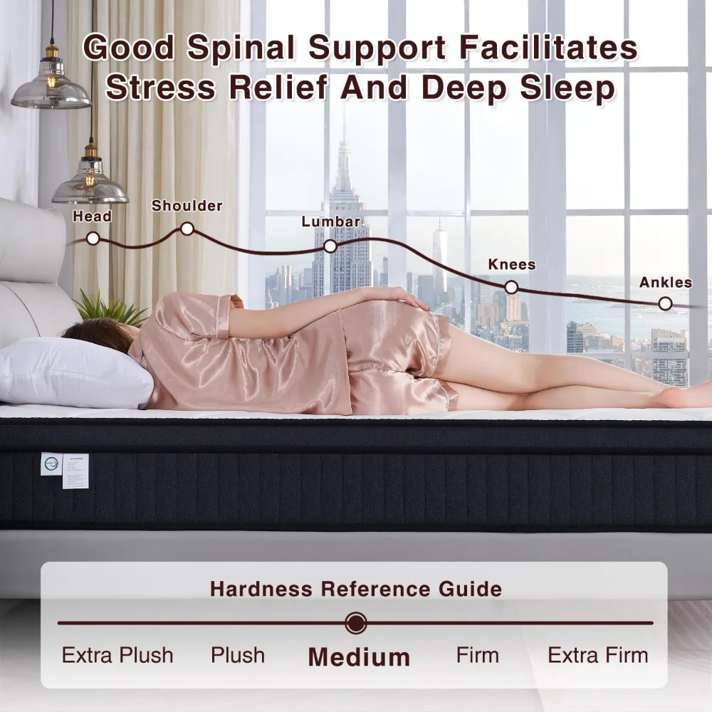 King Size Mattress 12 Inch King Mattress in a Box  Hybrid Memory Foam & Individually Pocket Spring to Improve Sleep image 4