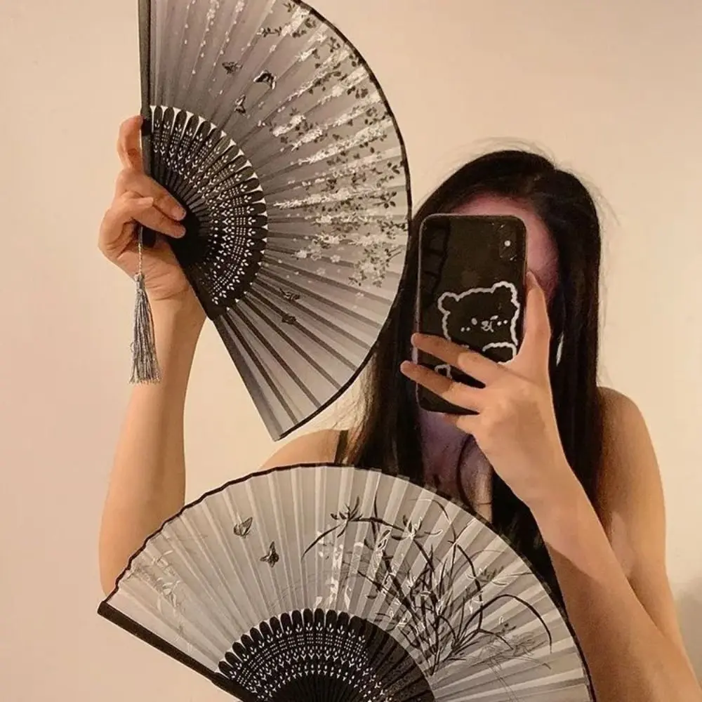 Bamboo Hand Held Fan Portable Chinese Style Dance Performance Props Dance Fan Home Decoration Ink Painting Antique Folding Fan