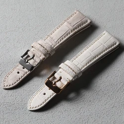 Handmade Himalayan White Crocodile Leather Strap 20MM*16MM Gray White Quick Release Men Watchband High-End Leather Bracelet