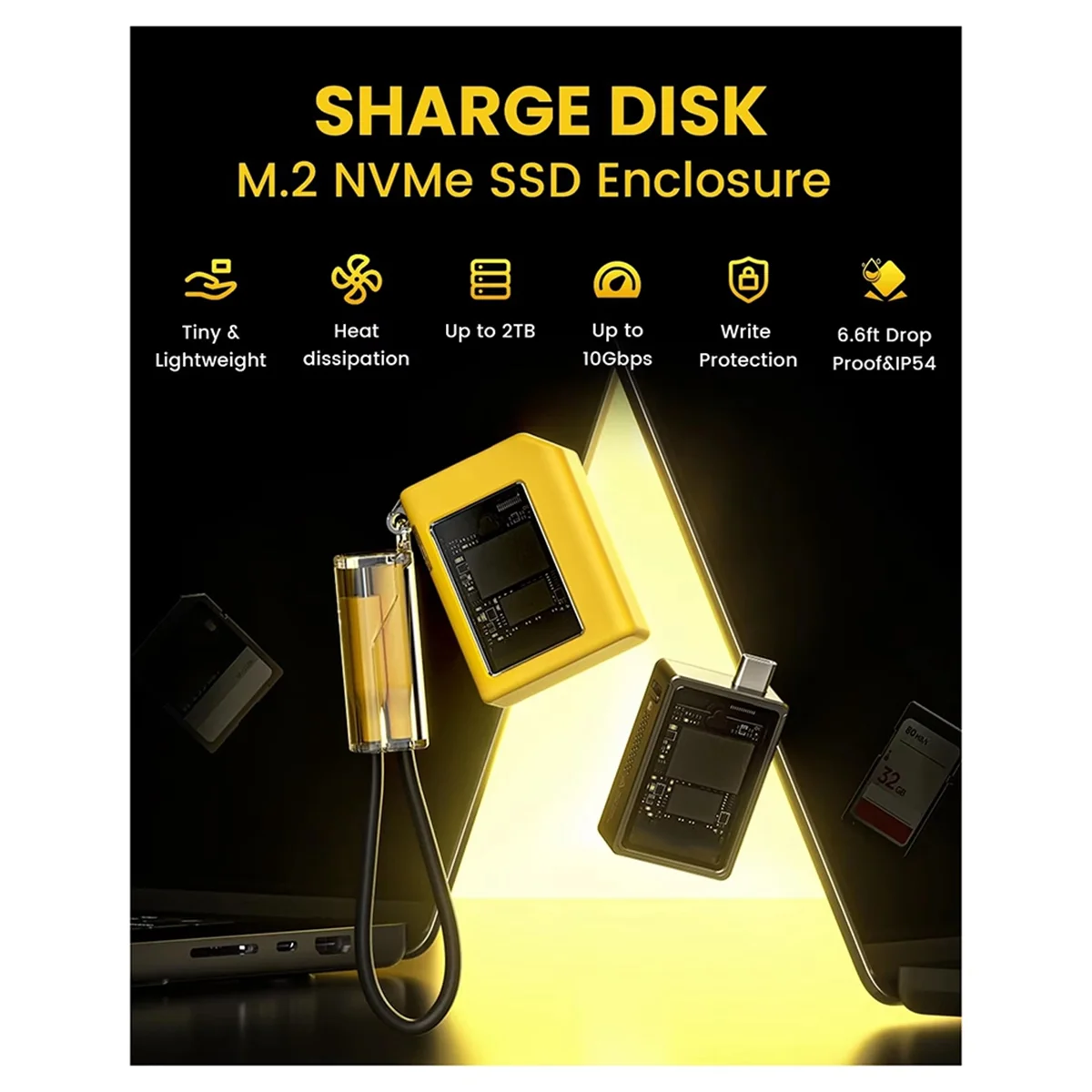 2025+M2 SSD Case 2230 M.2 NVMe SSD الضميمة USB 3.2 Gen2(10Gbps) إلى NVMe PCI-E M.2 SSD خارجي لكاميرا الكمبيوتر المحمول، B