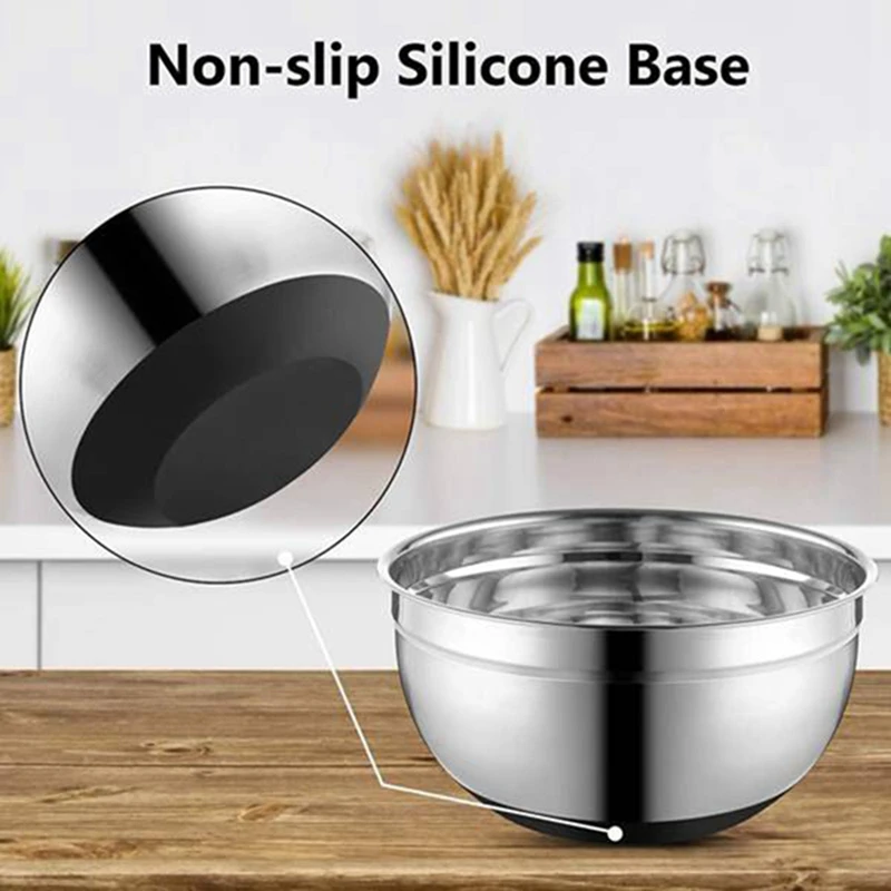 5 Pcs Salad Bowl Stainless Steel Mixing Bowl Set With Lid&Non-Slip Bowls For Kitchen Cooking Cake Bread Baking Tools Tableware