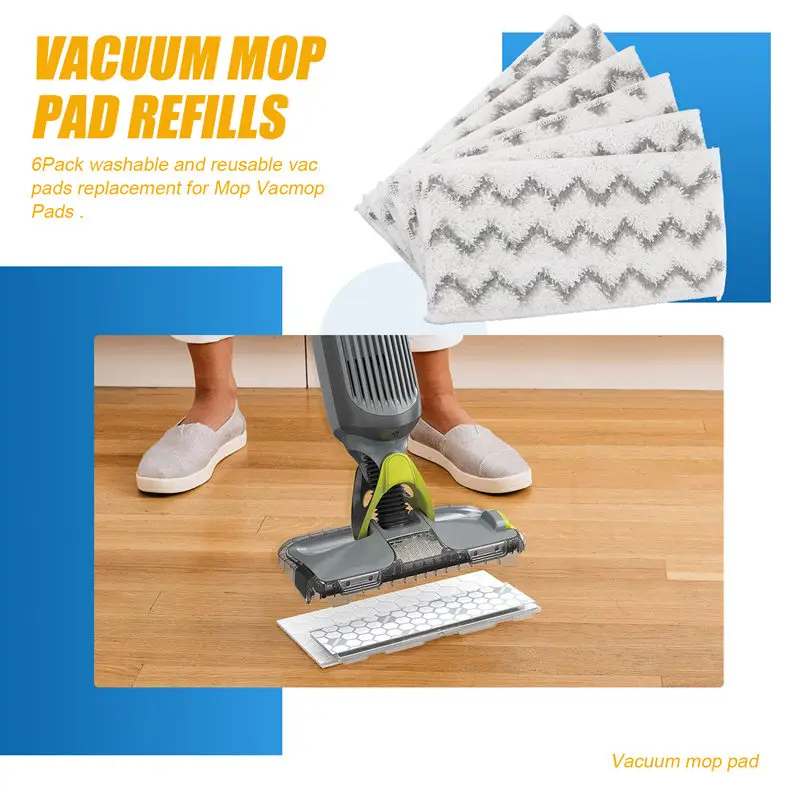 6Pcs Reusable Mop Pad Refills For Shark VACMOP VM252 VM250 VM200 VC205 VM190,Vacuum Mop Pad Refills,Vac Mop Pads Refills