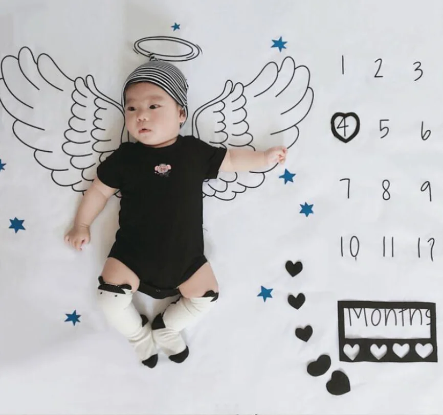 Cartoon Pattern Infant Baby Milestone Photo Props Background Blankets Backdrop Cloth Calendar Bebe Boy Girl Photo Accessories