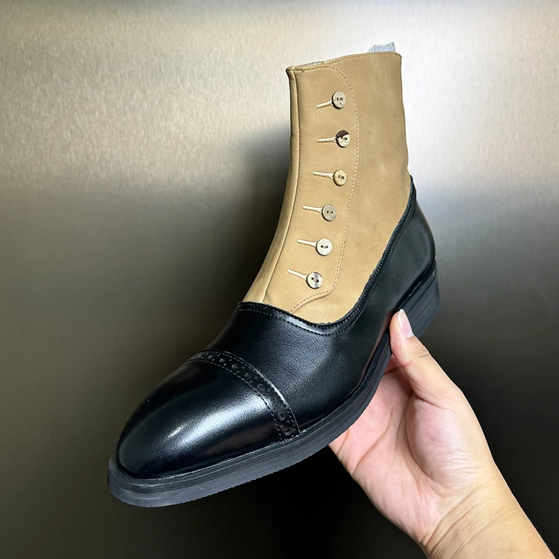 

Men High Top Boots with PU Splicing Classic Comfortable Business Men Boots