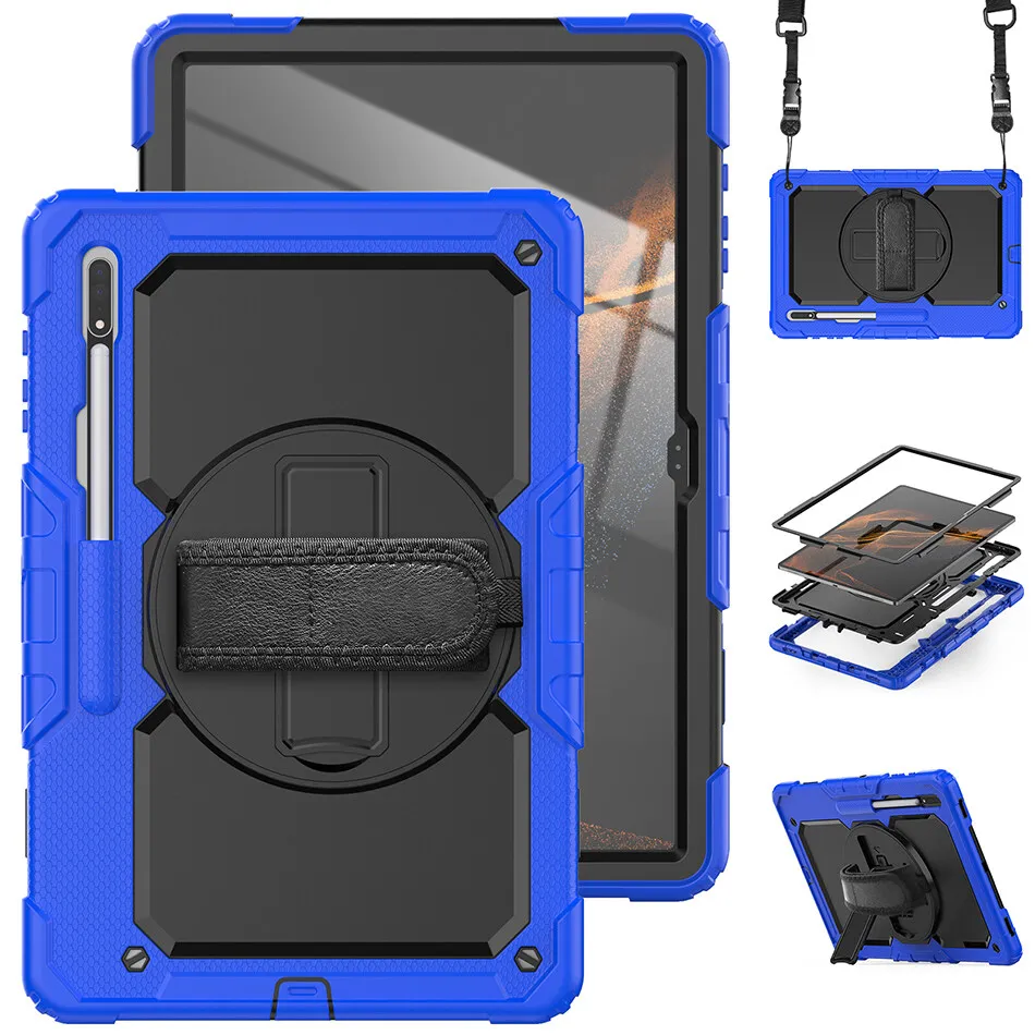 Imagem -02 - Resistente do Silicone para Samsung Galaxy Tab s8 Ultra à Prova de Choque Capa 2023 X900 X906 Crianças Case Rotativo Suporte Cinta Estável Case