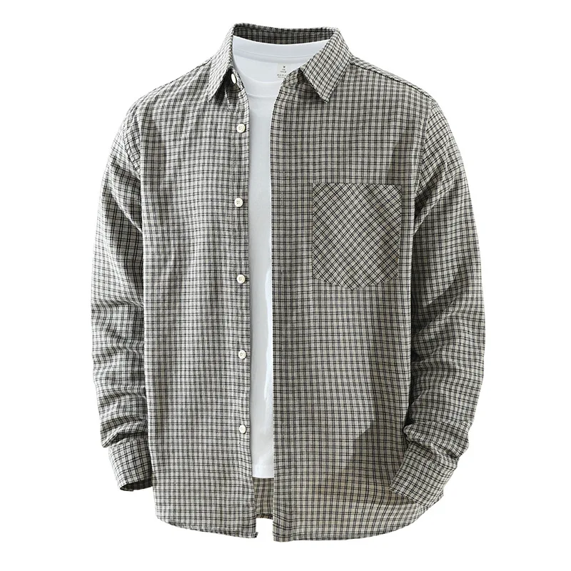 

Japanese Style Men's Long Sleeve Shirt Casual Loose Plaid Fashionable Versatile Artistic Loose Top Daily Wear Open Cardigan