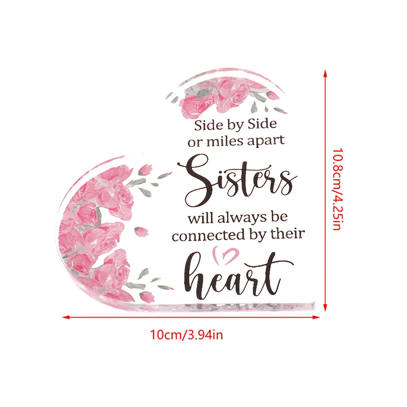 1 PCS New Clear Acrylic Love Heart Friendship Gift Home Decor Decorative Sign Gift For Sisters Desktop Ornament