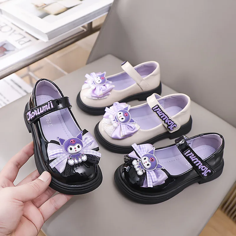 

Little Girl Leather Shoes New Cute Kuromi Children Princess Performance Black School Shoes Fashion Kids Causal Mary Jane Shoes