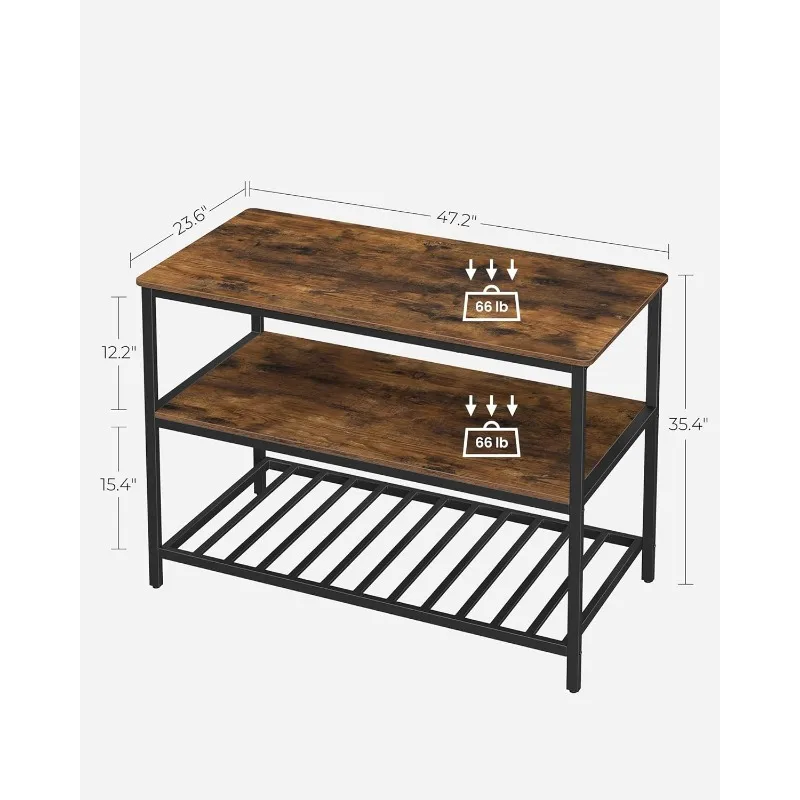 Kitchen Island with 3 Shelves, Stable Steel Structure, Industrial, Easy to Assemble, Rustic Brown and Black UKKI01BX