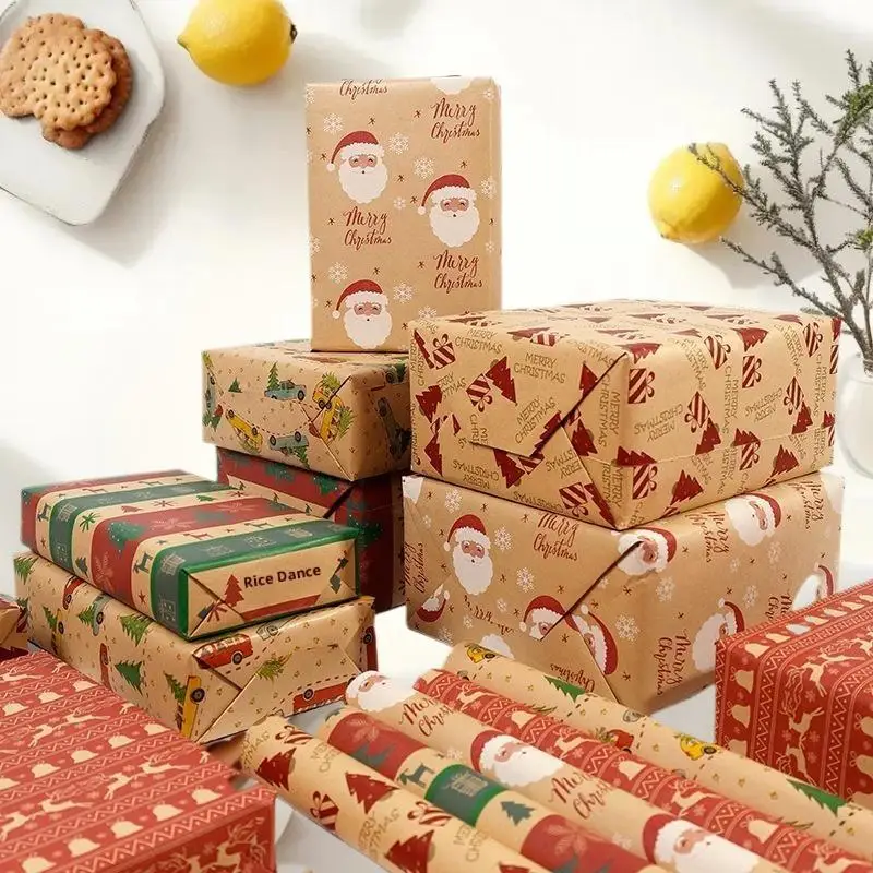 1 لفة من ورق تغليف عيد الميلاد - تصميم غزال لطيف، المخططين والأكواب، مناسبة للهدايا، هدايا مصنوعة يدويًا، تغليف الهدايا #6