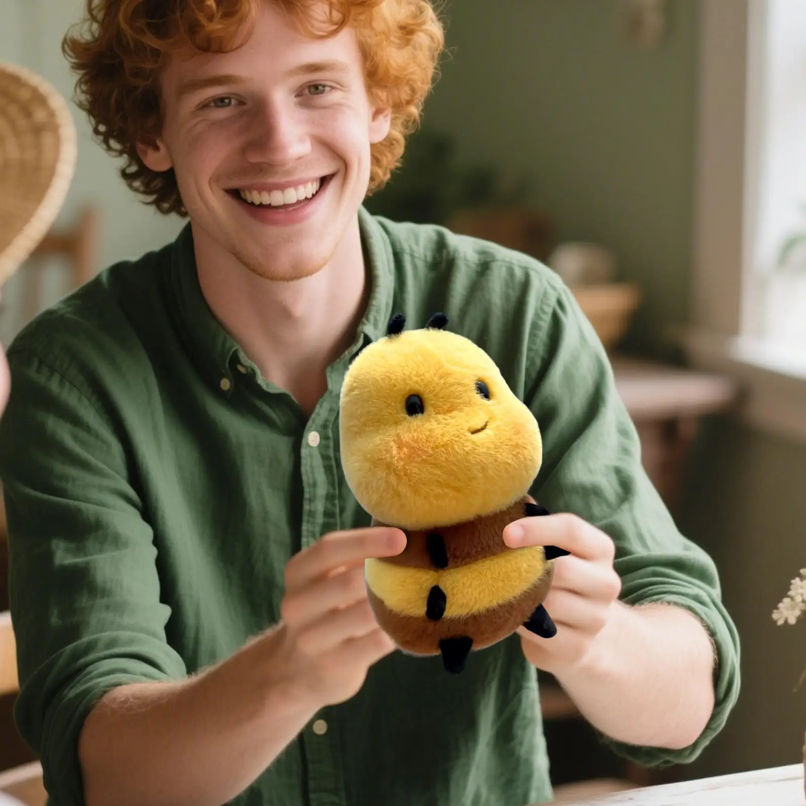 Bonita abeja de peluche, abeja de miel, animales de peluche, figura realista coleccionable, compañero para dormir para niños, dormitorio, sofá de guardería