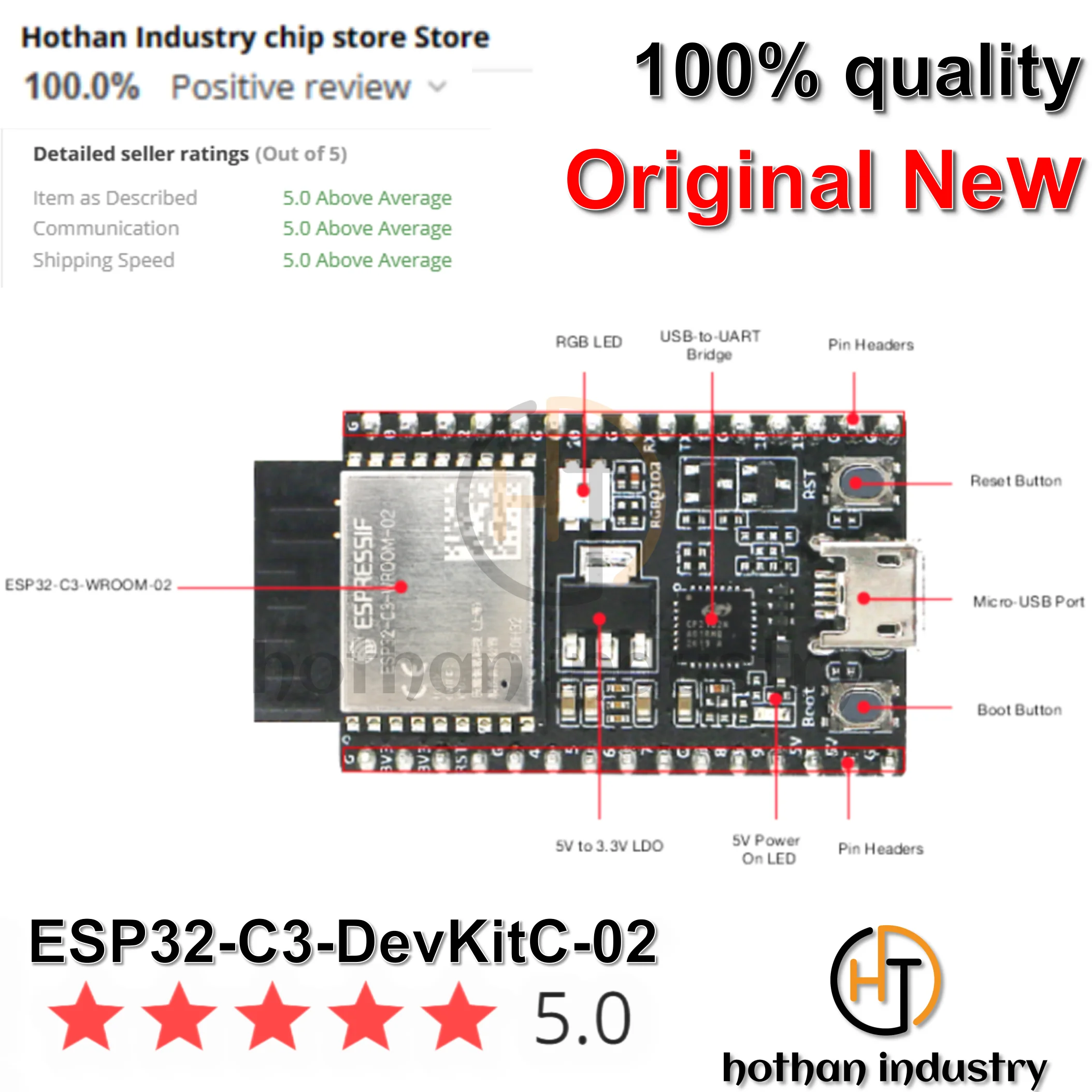 （1PCS）100% NEW ESP32-C3-DevKitC-02  4 MB SPI flash   This board integrates complete Wi-Fi and Bluetooth® Low Energy functions.