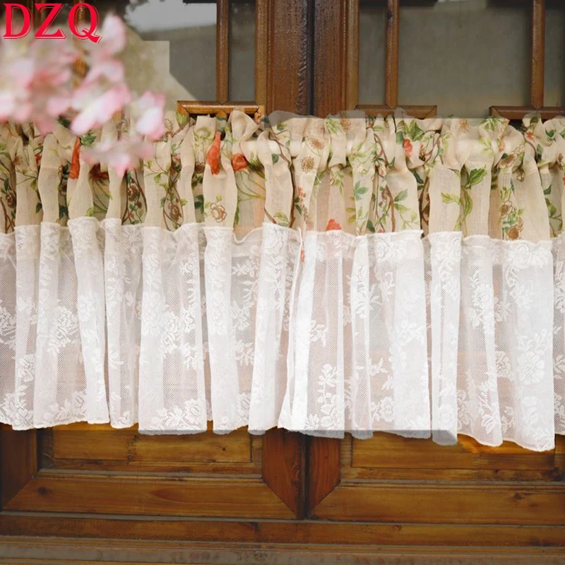 

Japanese Style Flowers Patchwork Lace Short Curtains Korea Pastoral Tulle Floral Half Curtains for Kitchen Valance #A113